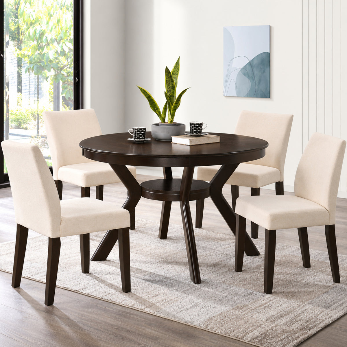 5-Piece Espresso Wood Dining Set – 3 Chair Style Options – complete dining set