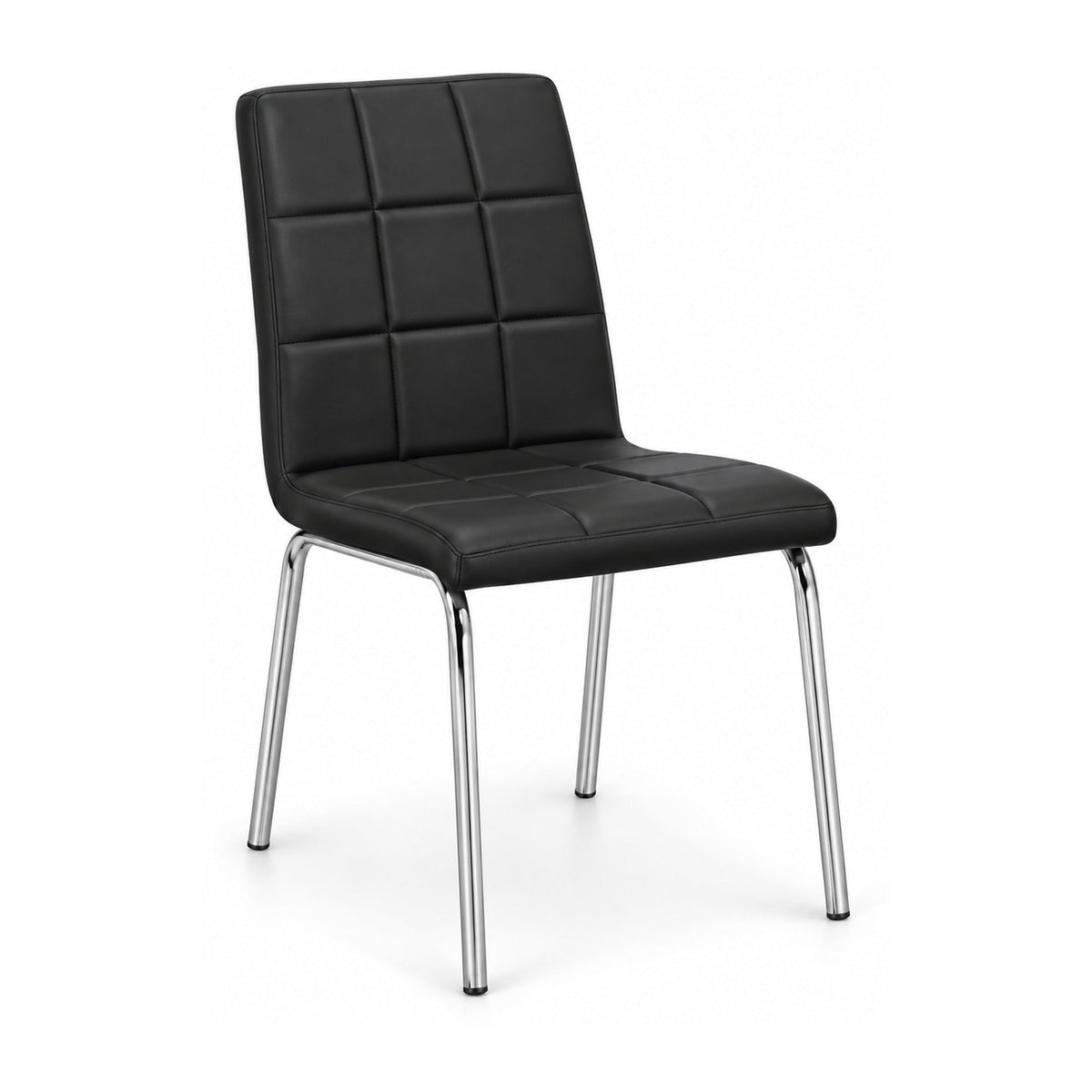Modern 5-Piece Round Clear Tempered Glass Dining Set with Black PU Chairs & Chrome Legs – single dining chair