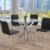 Modern 5-Piece Round Clear Tempered Glass Dining Set with Black PU Chairs & Chrome Legs – complete dining set
