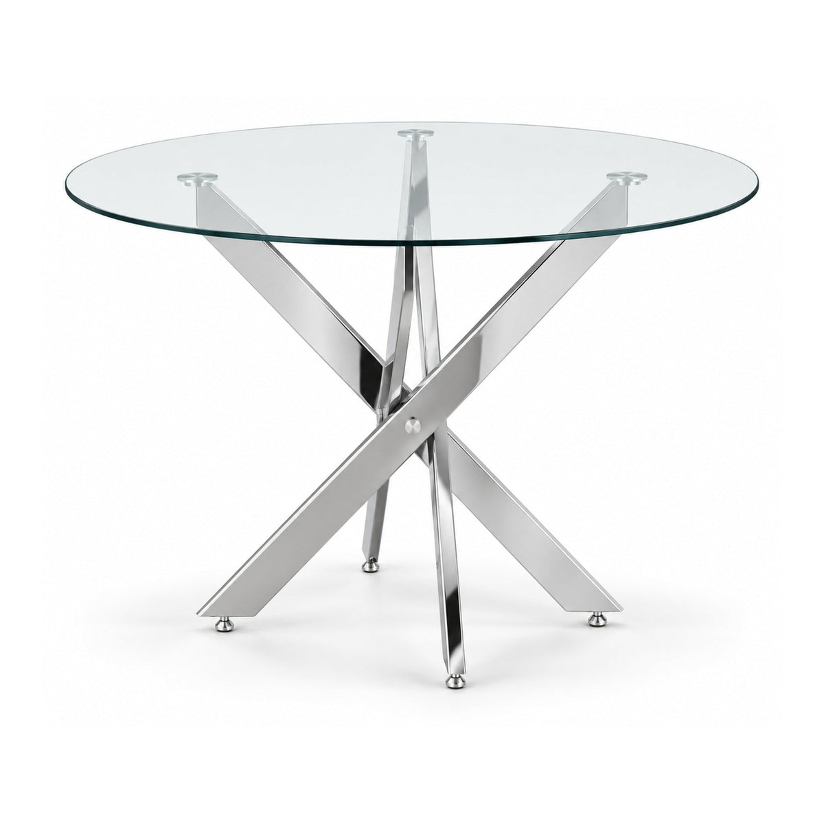 Modern 5-Piece Round Clear Tempered Glass Dining Set with Black PU Chairs & Chrome Legs – dining table