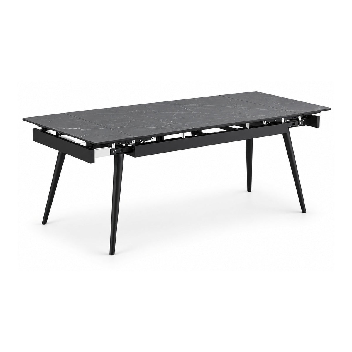 Modern 7-Piece Extendable Black Sintered Stone Dining Set – Light or Dark Grey Velvet Chairs – dining table