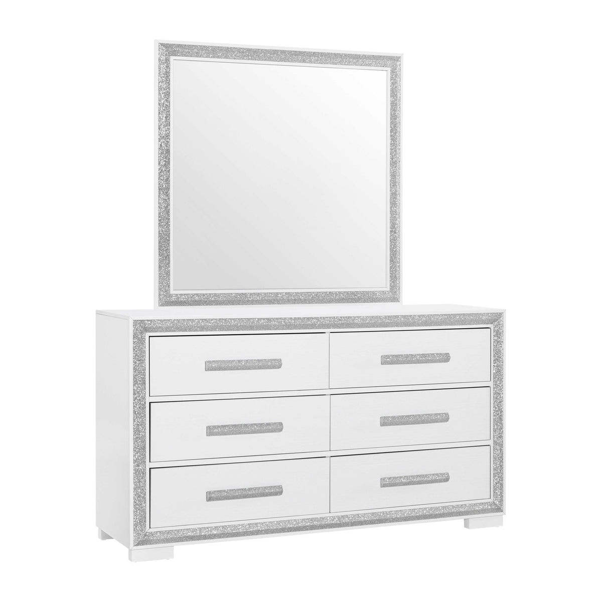 Andros Silver & White dresser and mirror on a clean white background