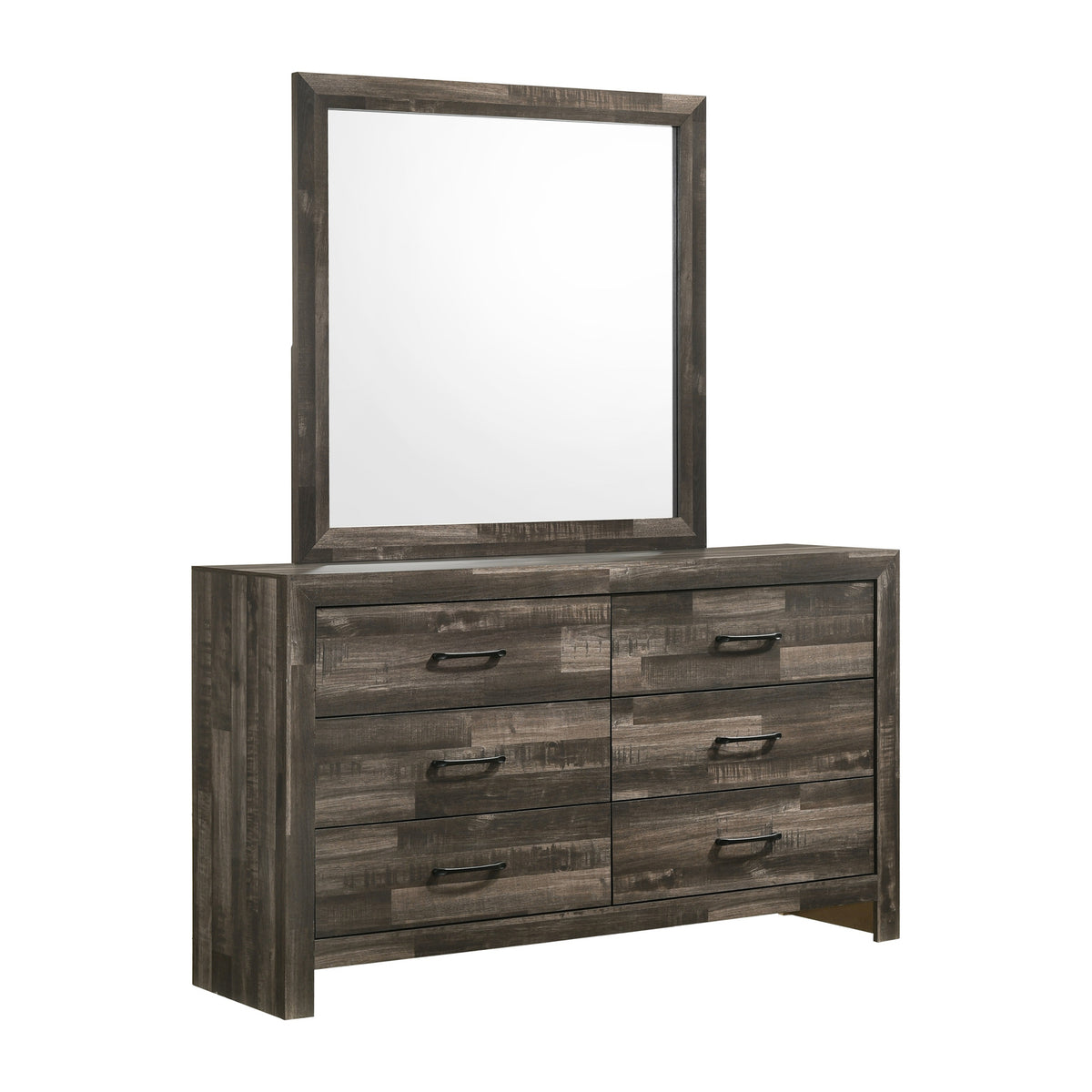 Athens Driftwood Brown dresser and mirror on a clean white background