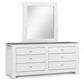 Barcelona high-gloss white dresser and mirror with black glass top on a clean white background