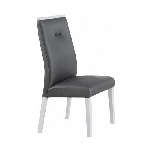 Grey PU Dining Chairs with White Legs – Set of 2 – single chair front view