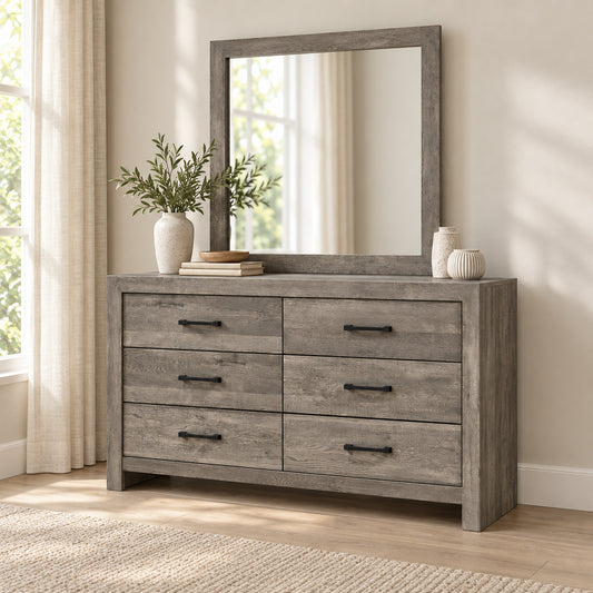 Charlotte Black dresser and mirror in a bedroom lifestyle setting