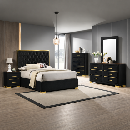 Chloe Black Velvet & Gold Platform Bedroom Set