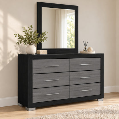 Emma Black & Grey dresser and mirror in a bedroom lifestyle setting