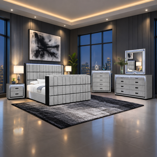 Isabella Grey LED Bedroom Set with TV Lift & Fireplace