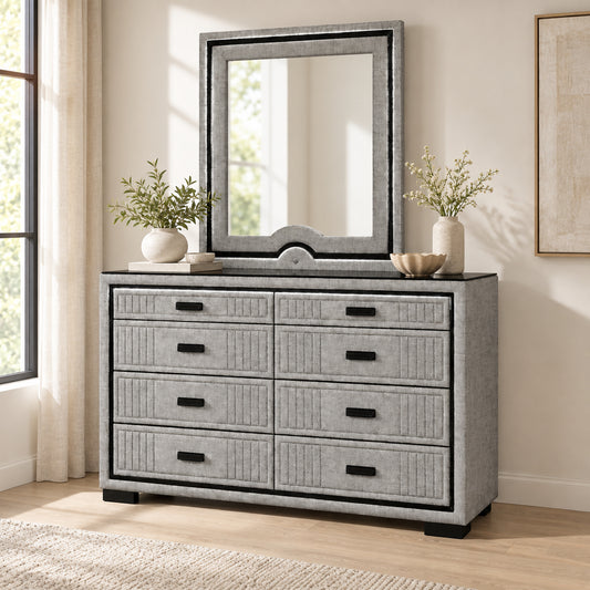 Isabella Grey LED dresser and mirror in a bedroom lifestyle setting