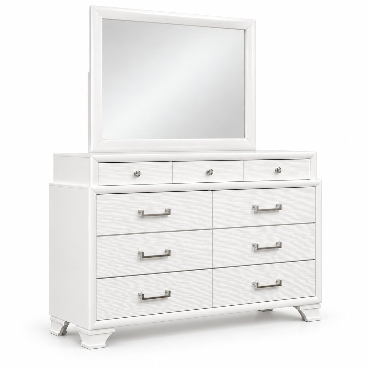 Jordyn White dresser and mirror on a clean white background