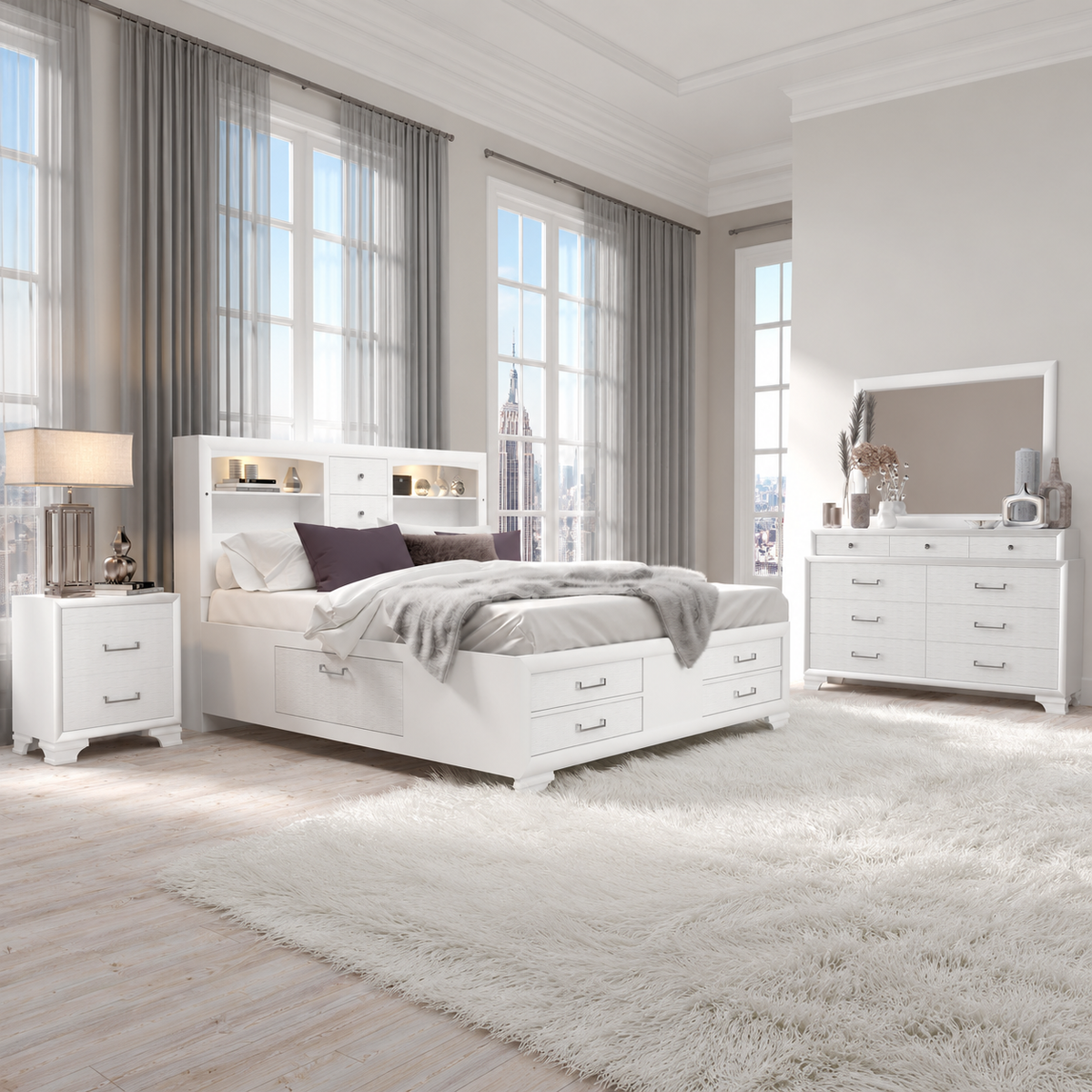 Jordyn White LED Storage Platform Bedroom Set