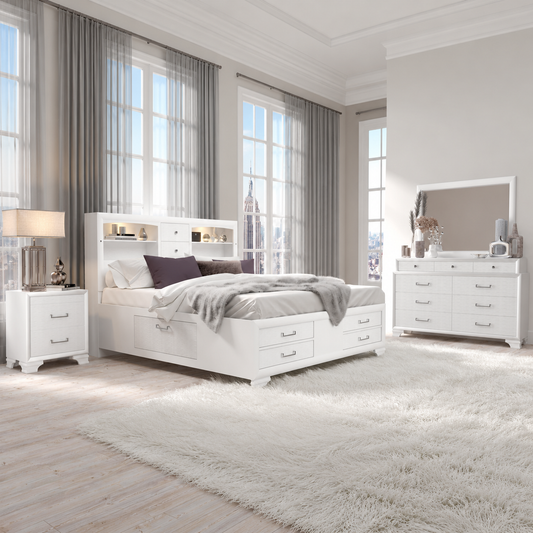 Jordyn White LED Storage Platform Bedroom Set