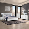 Luccia Collection Modern White LED Complete Bedroom Set with Grey Upholstered Headboard