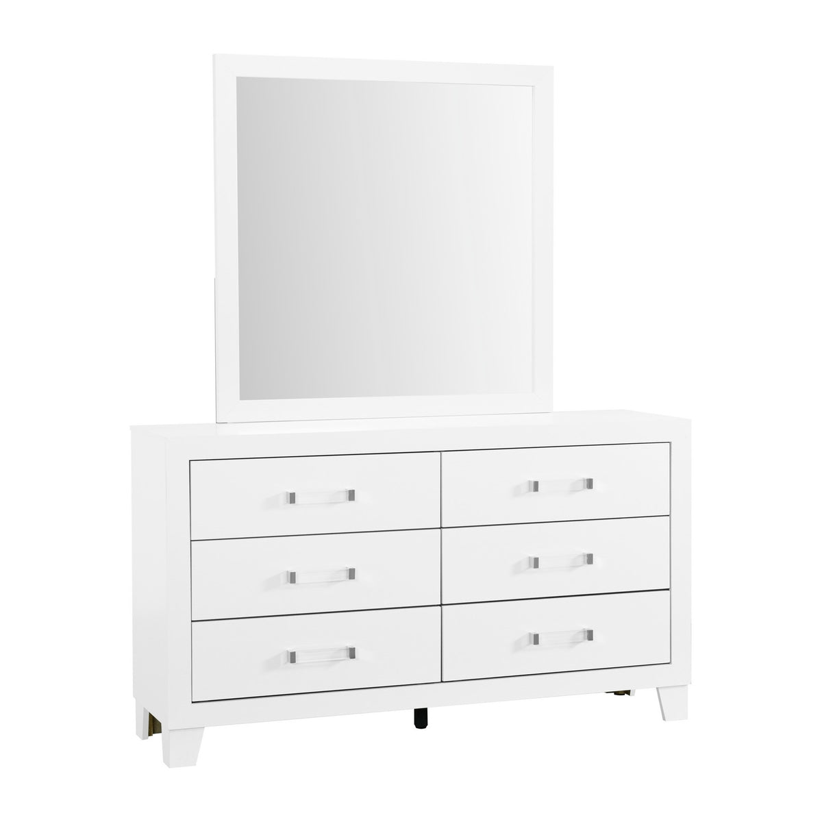 Luccia White dresser and mirror on a clean white background