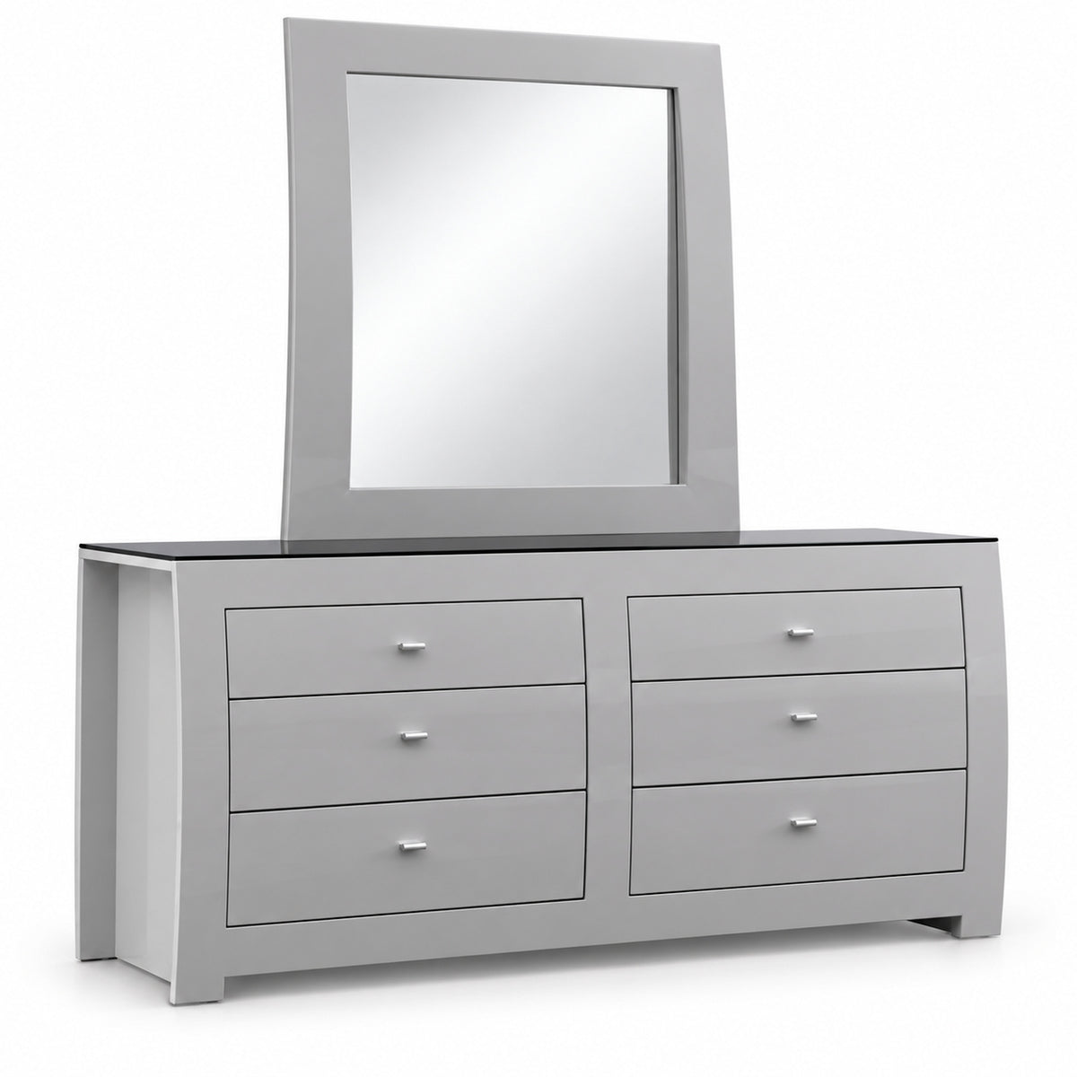 New York Dove Grey dresser and mirror on a clean white background