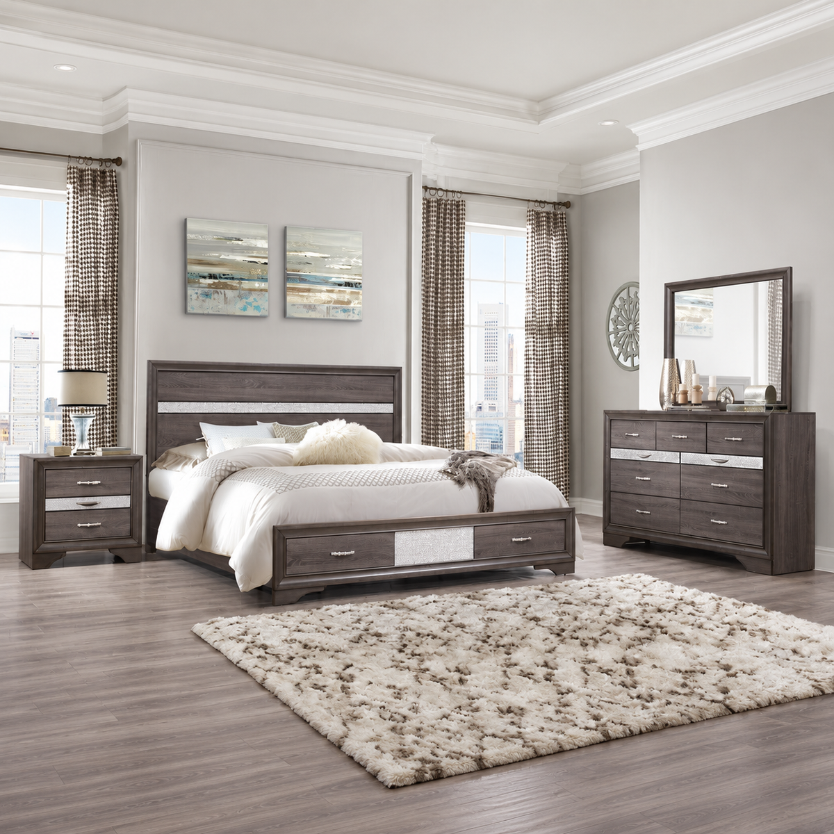 Seville 'Harper' Weathered Grey Storage Platform Bedroom Set