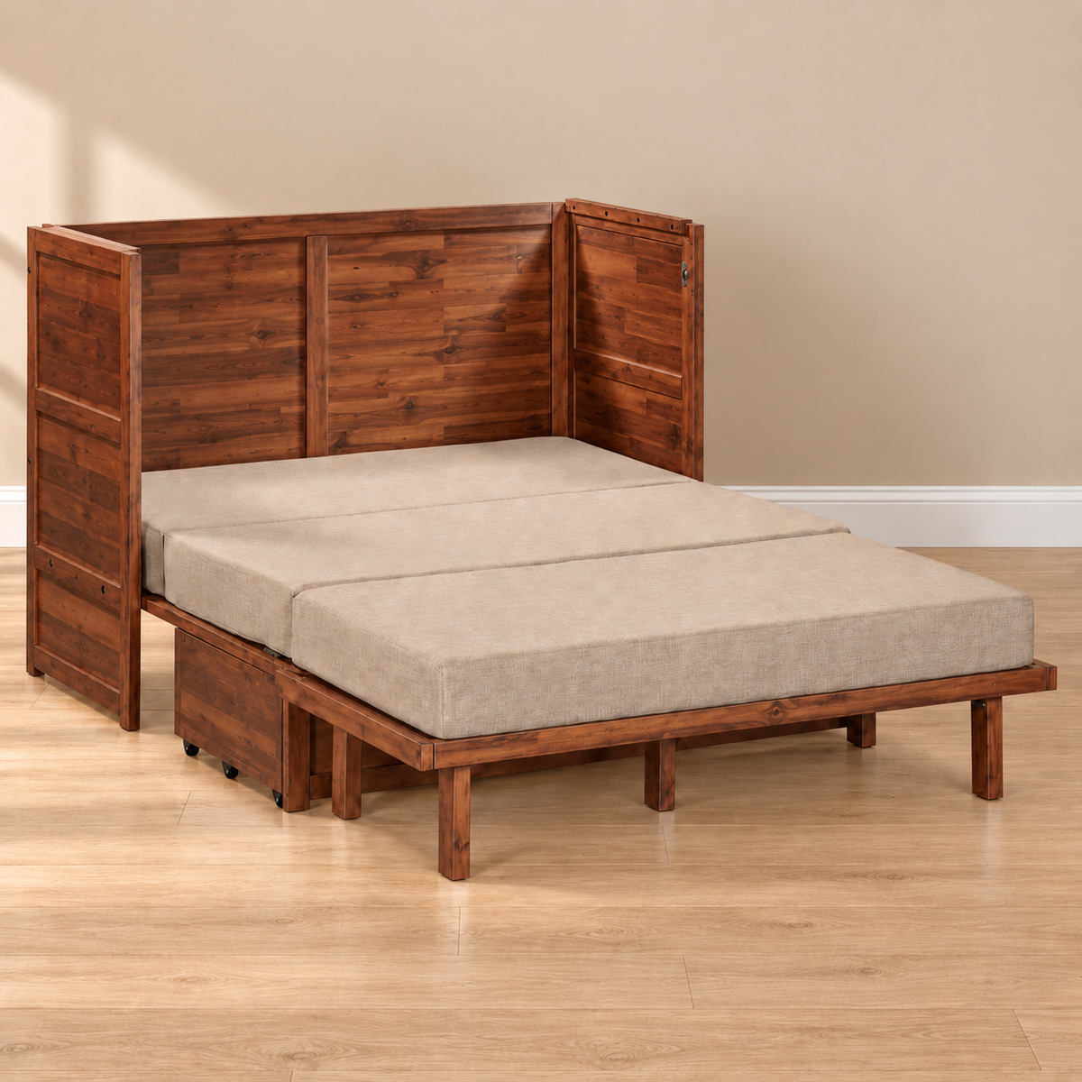 Stow Full Murphy Cabinet Bed with Gel Memory Foam Mattress