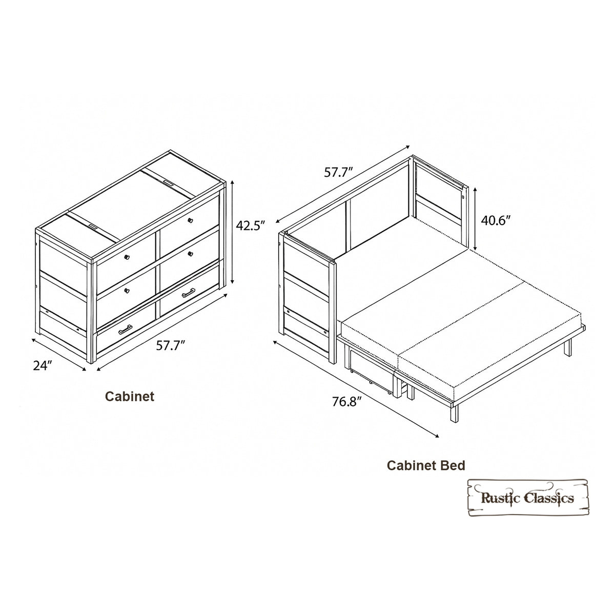 Stow Full Murphy Cabinet Bed with Gel Memory Foam Mattress