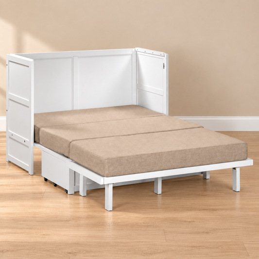 Stow Full cabinet bed — White open bed, bed-only lifestyle view