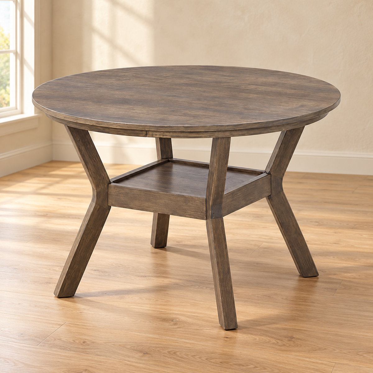 42-Inch Round Antique Grey Wood Dining Table — table-only lifestyle view
